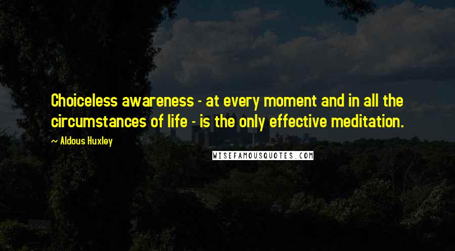 Aldous Huxley Quotes: Choiceless awareness - at every moment and in all the circumstances of life - is the only effective meditation.