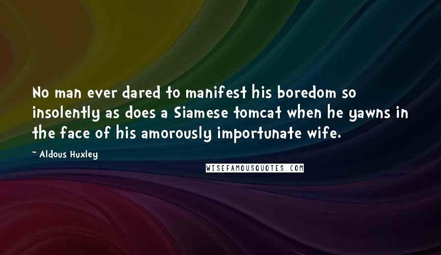 Aldous Huxley Quotes: No man ever dared to manifest his boredom so insolently as does a Siamese tomcat when he yawns in the face of his amorously importunate wife.