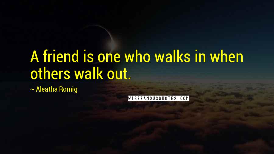 Aleatha Romig Quotes: A friend is one who walks in when others walk out.