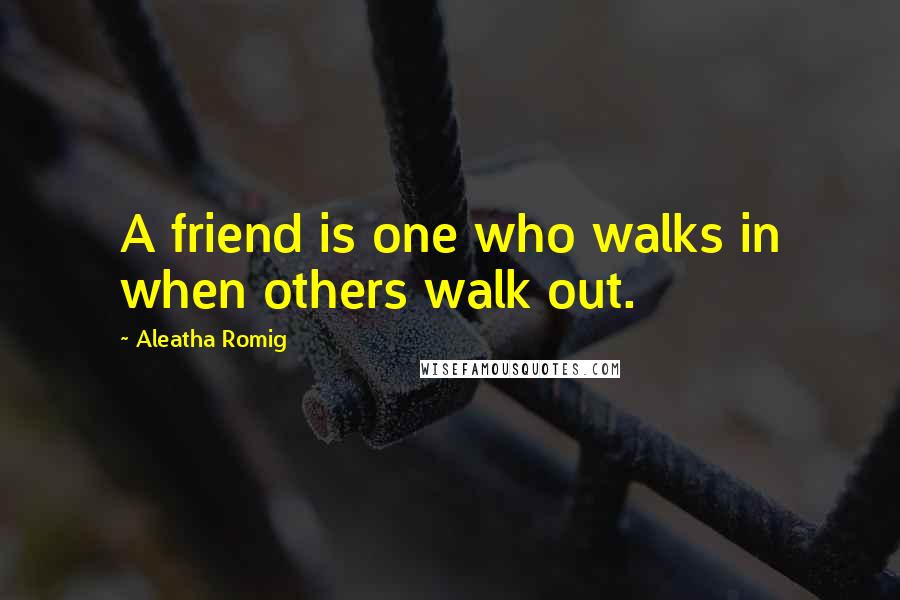 Aleatha Romig Quotes: A friend is one who walks in when others walk out.