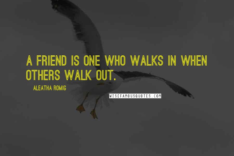 Aleatha Romig Quotes: A friend is one who walks in when others walk out.