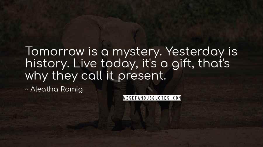 Aleatha Romig Quotes: Tomorrow is a mystery. Yesterday is history. Live today, it's a gift, that's why they call it present.