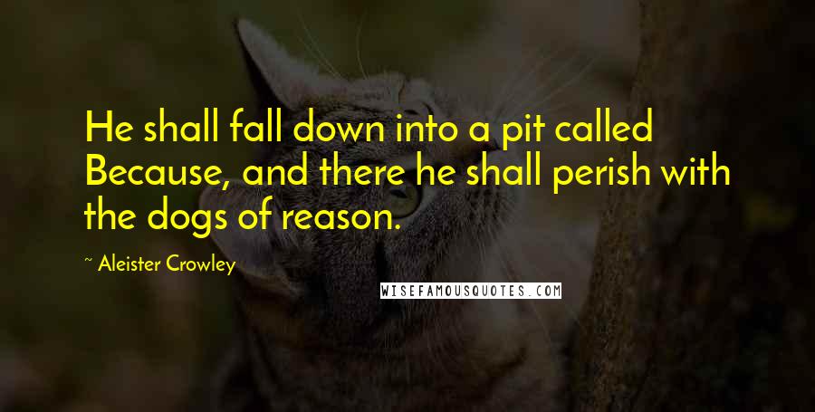 Aleister Crowley Quotes: He shall fall down into a pit called Because, and there he shall perish with the dogs of reason.