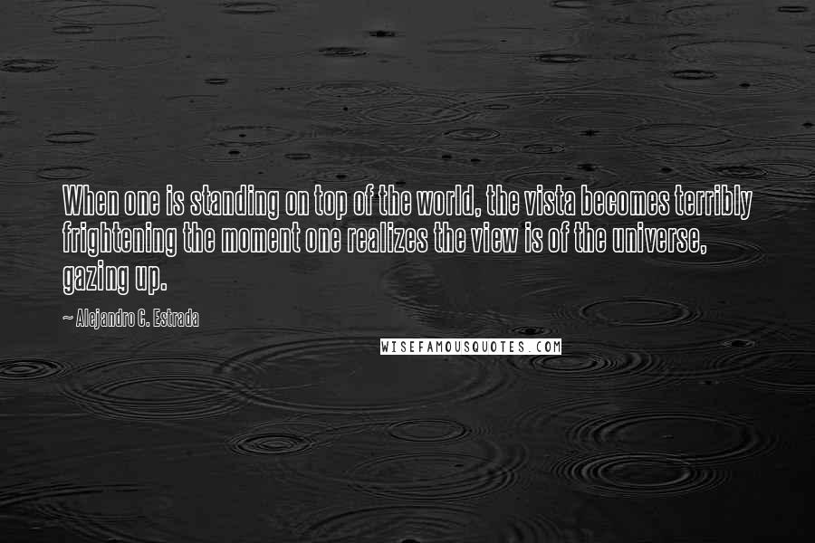 Alejandro C. Estrada Quotes: When one is standing on top of the world, the vista becomes terribly frightening the moment one realizes the view is of the universe, gazing up.