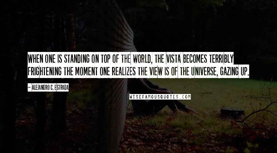 Alejandro C. Estrada Quotes: When one is standing on top of the world, the vista becomes terribly frightening the moment one realizes the view is of the universe, gazing up.