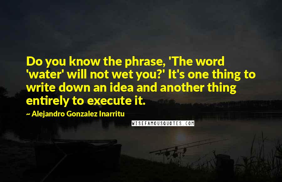 Alejandro Gonzalez Inarritu Quotes: Do you know the phrase, 'The word 'water' will not wet you?' It's one thing to write down an idea and another thing entirely to execute it.