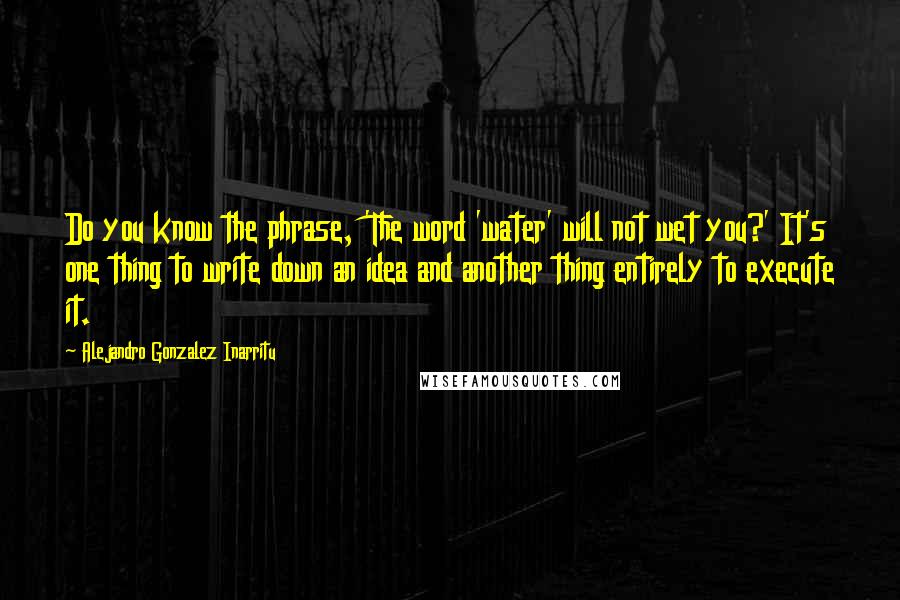 Alejandro Gonzalez Inarritu Quotes: Do you know the phrase, 'The word 'water' will not wet you?' It's one thing to write down an idea and another thing entirely to execute it.