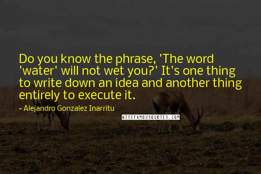 Alejandro Gonzalez Inarritu Quotes: Do you know the phrase, 'The word 'water' will not wet you?' It's one thing to write down an idea and another thing entirely to execute it.