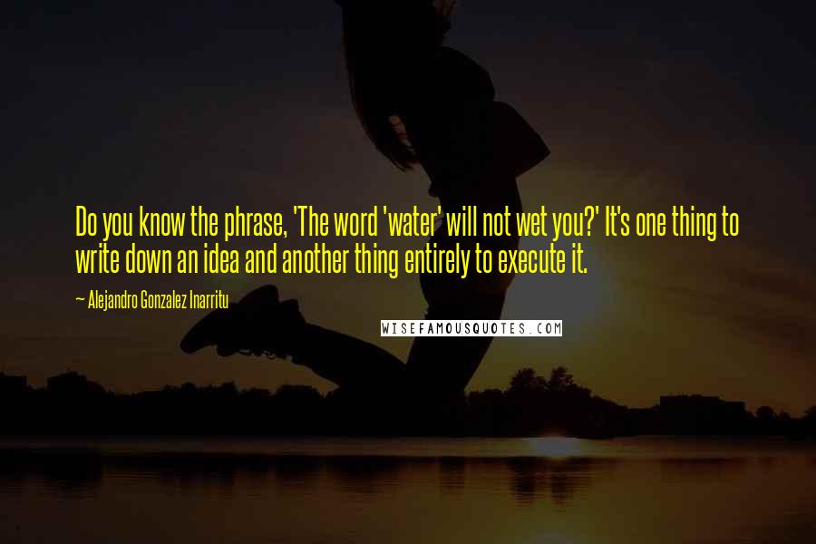 Alejandro Gonzalez Inarritu Quotes: Do you know the phrase, 'The word 'water' will not wet you?' It's one thing to write down an idea and another thing entirely to execute it.