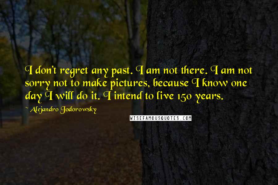 Alejandro Jodorowsky Quotes: I don't regret any past. I am not there. I am not sorry not to make pictures, because I know one day I will do it. I intend to live 150 years.