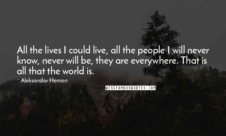 Aleksandar Hemon Quotes: All the lives I could live, all the people I will never know, never will be, they are everywhere. That is all that the world is.