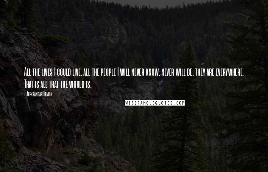 Aleksandar Hemon Quotes: All the lives I could live, all the people I will never know, never will be, they are everywhere. That is all that the world is.