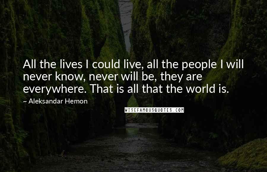Aleksandar Hemon Quotes: All the lives I could live, all the people I will never know, never will be, they are everywhere. That is all that the world is.