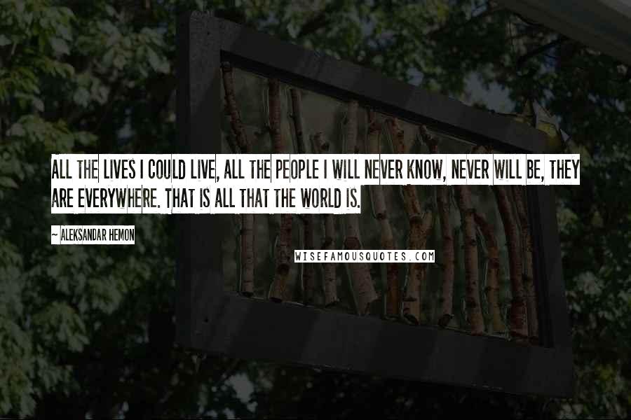 Aleksandar Hemon Quotes: All the lives I could live, all the people I will never know, never will be, they are everywhere. That is all that the world is.