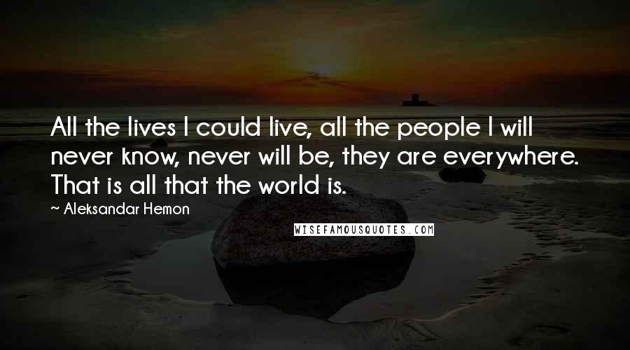 Aleksandar Hemon Quotes: All the lives I could live, all the people I will never know, never will be, they are everywhere. That is all that the world is.