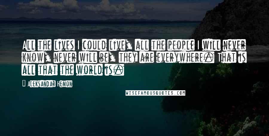 Aleksandar Hemon Quotes: All the lives I could live, all the people I will never know, never will be, they are everywhere. That is all that the world is.