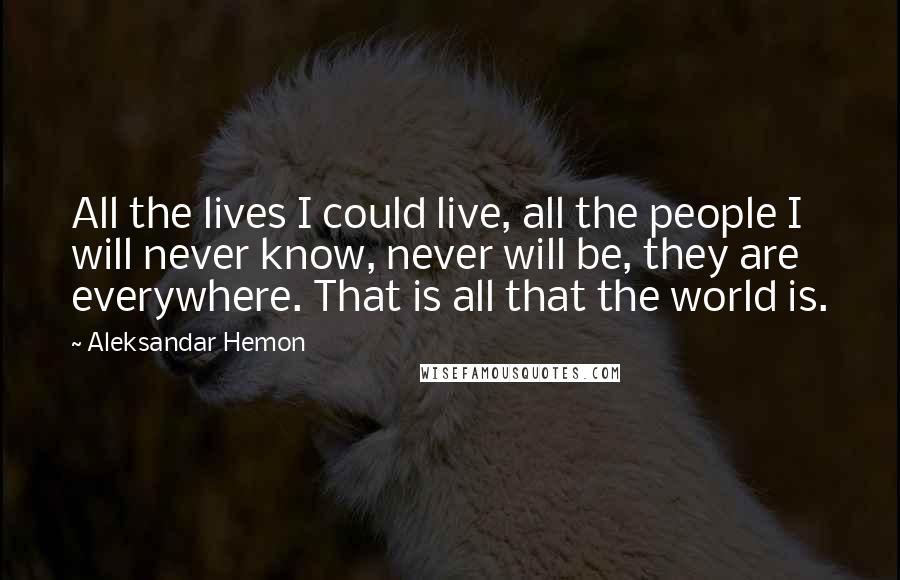 Aleksandar Hemon Quotes: All the lives I could live, all the people I will never know, never will be, they are everywhere. That is all that the world is.