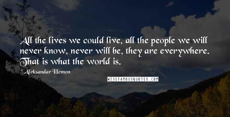 Aleksandar Hemon Quotes: All the lives we could live, all the people we will never know, never will be, they are everywhere. That is what the world is.