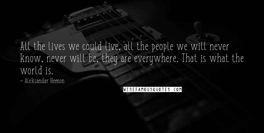 Aleksandar Hemon Quotes: All the lives we could live, all the people we will never know, never will be, they are everywhere. That is what the world is.