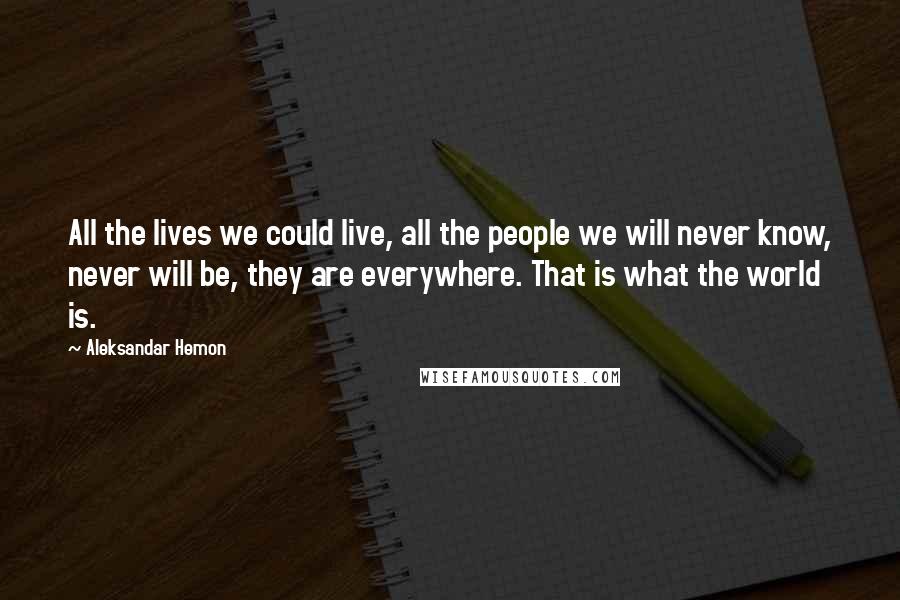 Aleksandar Hemon Quotes: All the lives we could live, all the people we will never know, never will be, they are everywhere. That is what the world is.