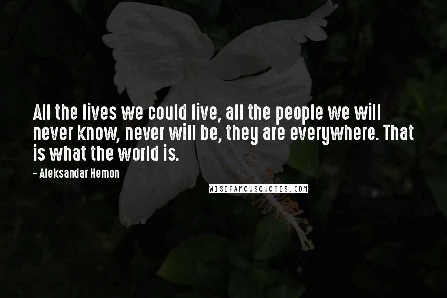 Aleksandar Hemon Quotes: All the lives we could live, all the people we will never know, never will be, they are everywhere. That is what the world is.