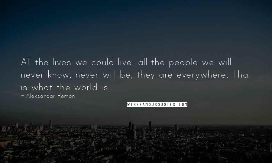 Aleksandar Hemon Quotes: All the lives we could live, all the people we will never know, never will be, they are everywhere. That is what the world is.