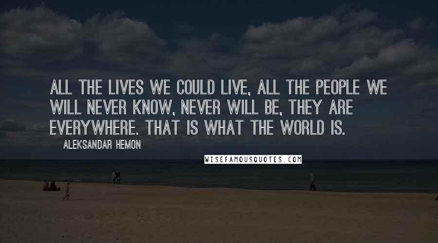 Aleksandar Hemon Quotes: All the lives we could live, all the people we will never know, never will be, they are everywhere. That is what the world is.