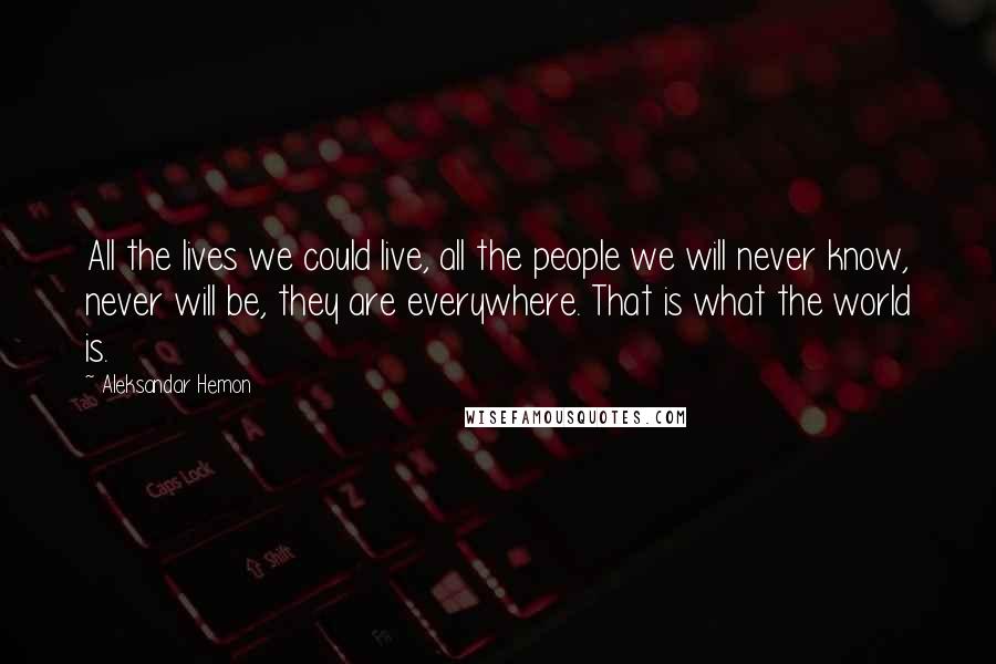 Aleksandar Hemon Quotes: All the lives we could live, all the people we will never know, never will be, they are everywhere. That is what the world is.