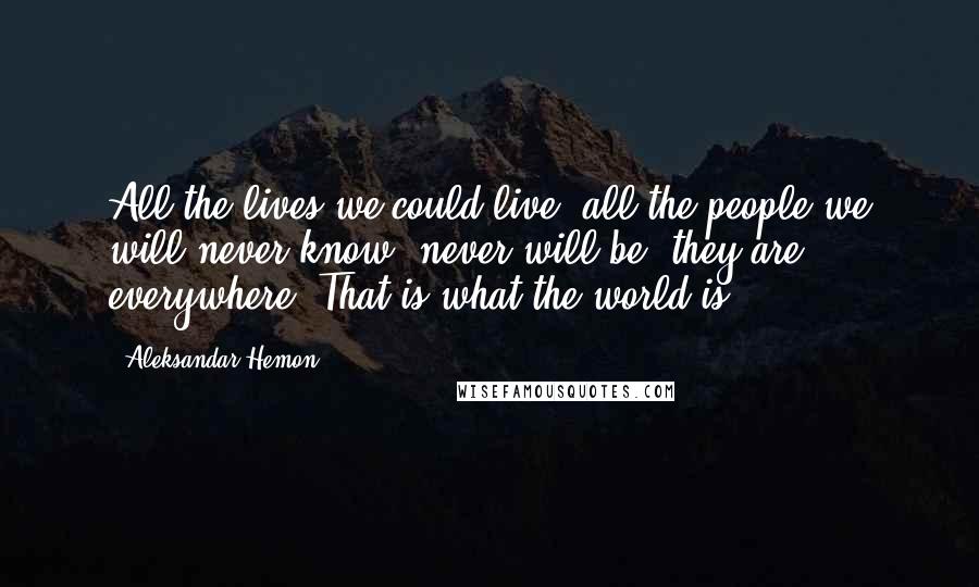 Aleksandar Hemon Quotes: All the lives we could live, all the people we will never know, never will be, they are everywhere. That is what the world is.