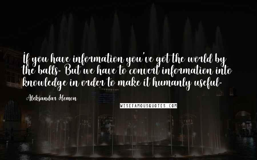 Aleksandar Hemon Quotes: If you have information you've got the world by the balls. But we have to convert information into knowledge in order to make it humanly useful.