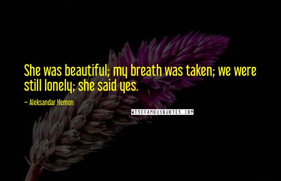 Aleksandar Hemon Quotes: She was beautiful; my breath was taken; we were still lonely; she said yes.