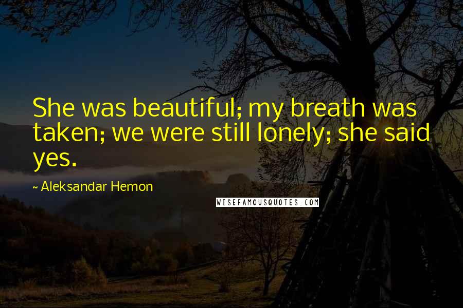 Aleksandar Hemon Quotes: She was beautiful; my breath was taken; we were still lonely; she said yes.