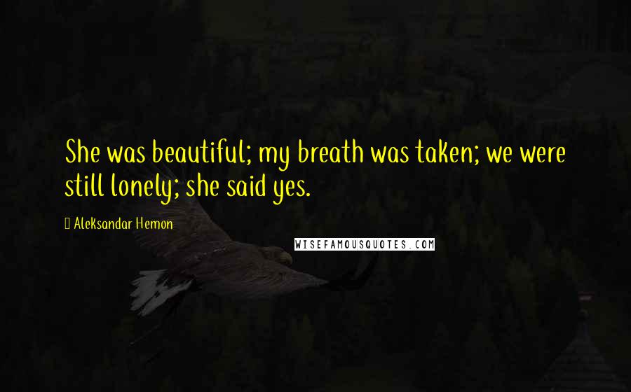 Aleksandar Hemon Quotes: She was beautiful; my breath was taken; we were still lonely; she said yes.