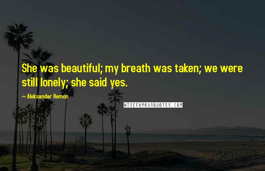 Aleksandar Hemon Quotes: She was beautiful; my breath was taken; we were still lonely; she said yes.