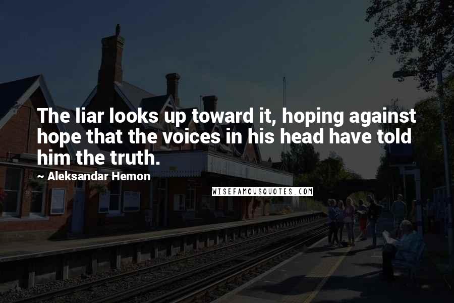 Aleksandar Hemon Quotes: The liar looks up toward it, hoping against hope that the voices in his head have told him the truth.