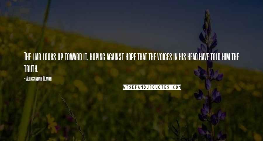 Aleksandar Hemon Quotes: The liar looks up toward it, hoping against hope that the voices in his head have told him the truth.