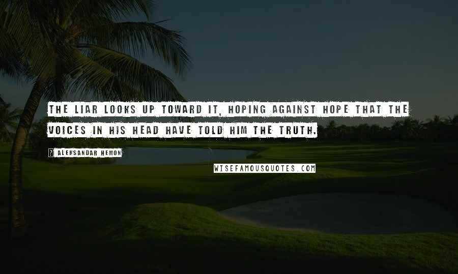 Aleksandar Hemon Quotes: The liar looks up toward it, hoping against hope that the voices in his head have told him the truth.
