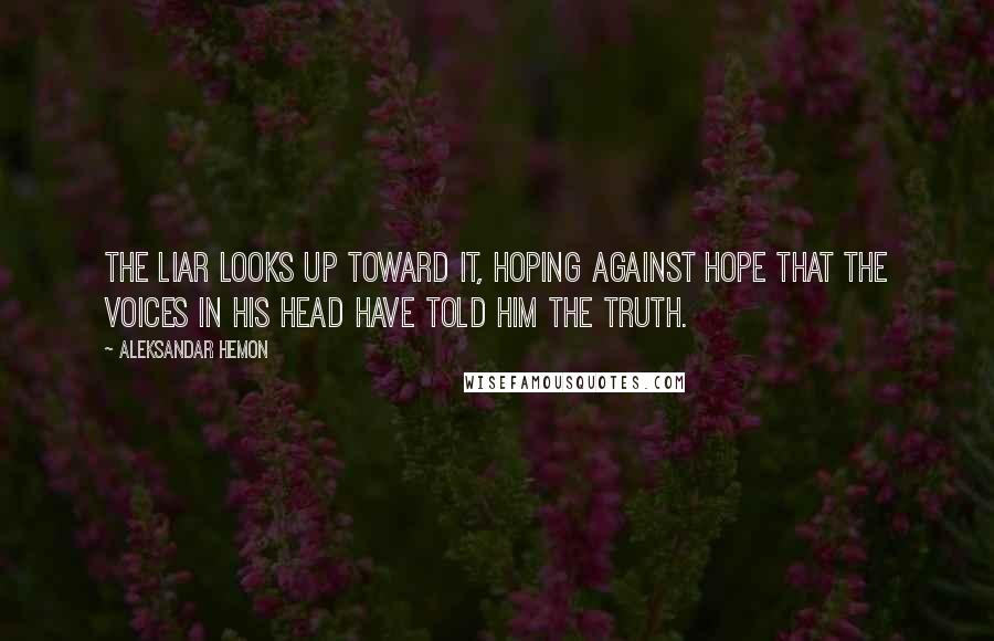 Aleksandar Hemon Quotes: The liar looks up toward it, hoping against hope that the voices in his head have told him the truth.
