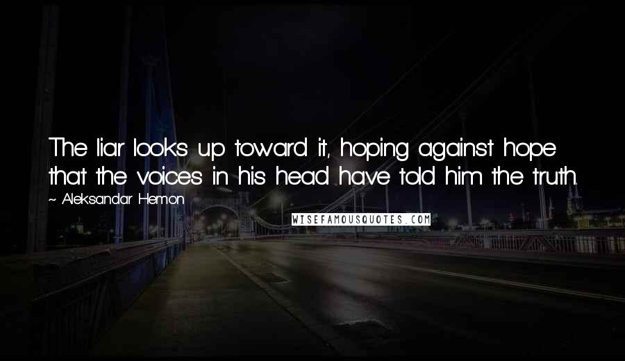 Aleksandar Hemon Quotes: The liar looks up toward it, hoping against hope that the voices in his head have told him the truth.