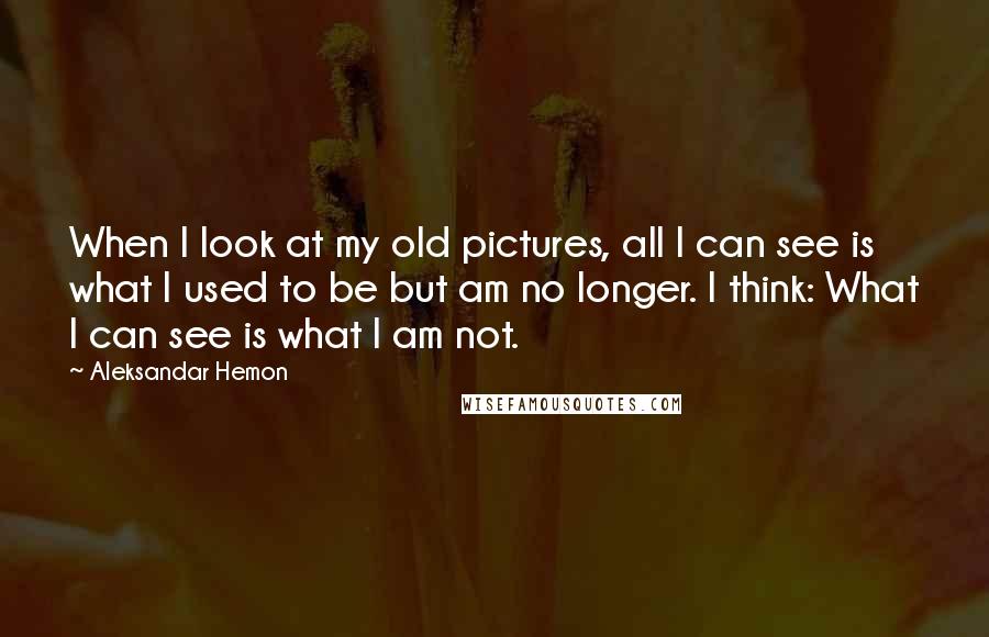 Aleksandar Hemon Quotes: When I look at my old pictures, all I can see is what I used to be but am no longer. I think: What I can see is what I am not.