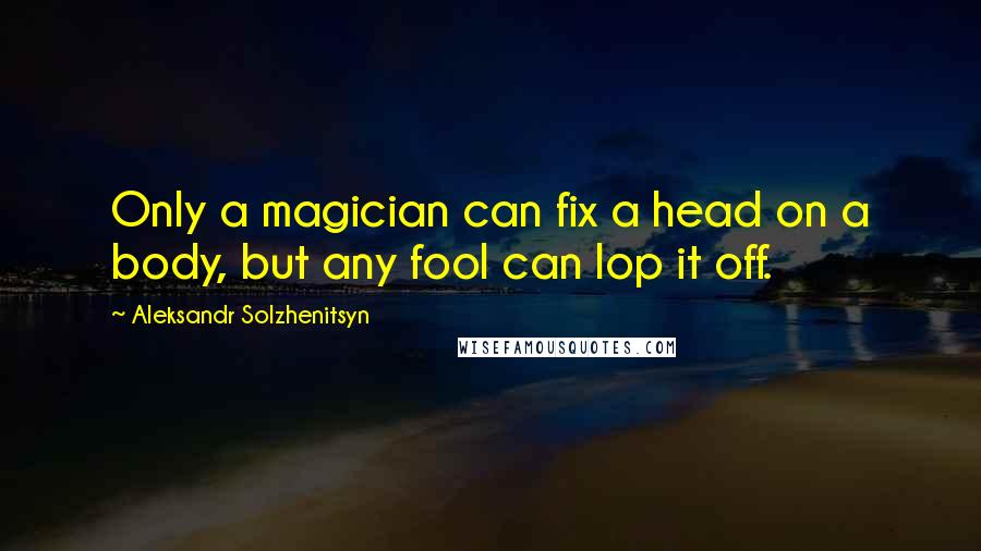 Aleksandr Solzhenitsyn Quotes: Only a magician can fix a head on a body, but any fool can lop it off.