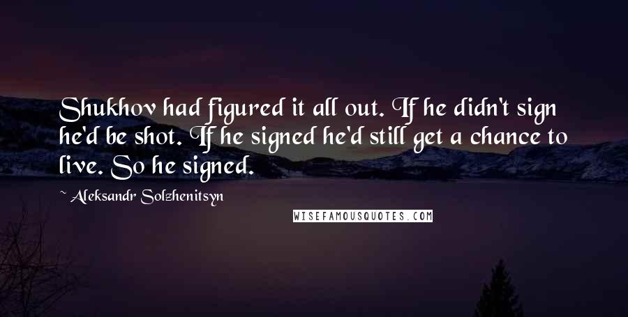 Aleksandr Solzhenitsyn Quotes: Shukhov had figured it all out. If he didn't sign he'd be shot. If he signed he'd still get a chance to live. So he signed.