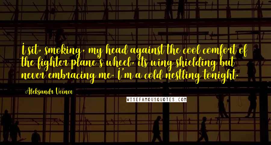 Aleksandr Voinov Quotes: I sit, smoking, my head against the cool comfort of the fighter plane's wheel, its wing shielding but never embracing me. I'm a cold nestling tonight.