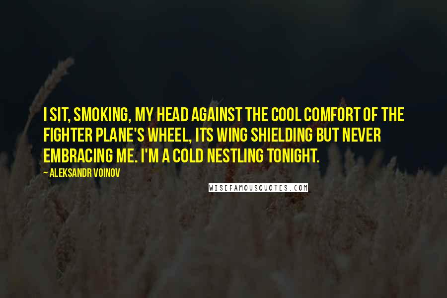 Aleksandr Voinov Quotes: I sit, smoking, my head against the cool comfort of the fighter plane's wheel, its wing shielding but never embracing me. I'm a cold nestling tonight.