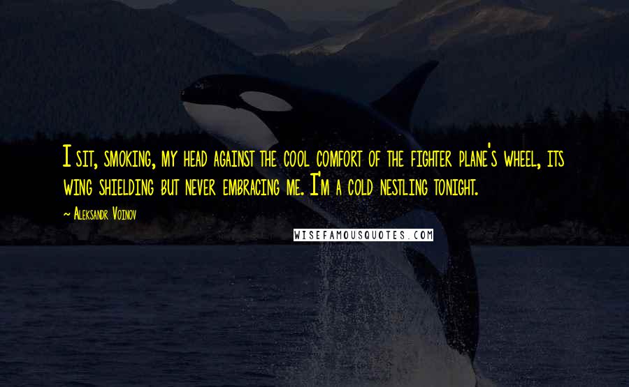Aleksandr Voinov Quotes: I sit, smoking, my head against the cool comfort of the fighter plane's wheel, its wing shielding but never embracing me. I'm a cold nestling tonight.
