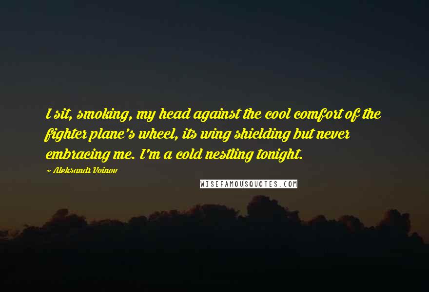 Aleksandr Voinov Quotes: I sit, smoking, my head against the cool comfort of the fighter plane's wheel, its wing shielding but never embracing me. I'm a cold nestling tonight.