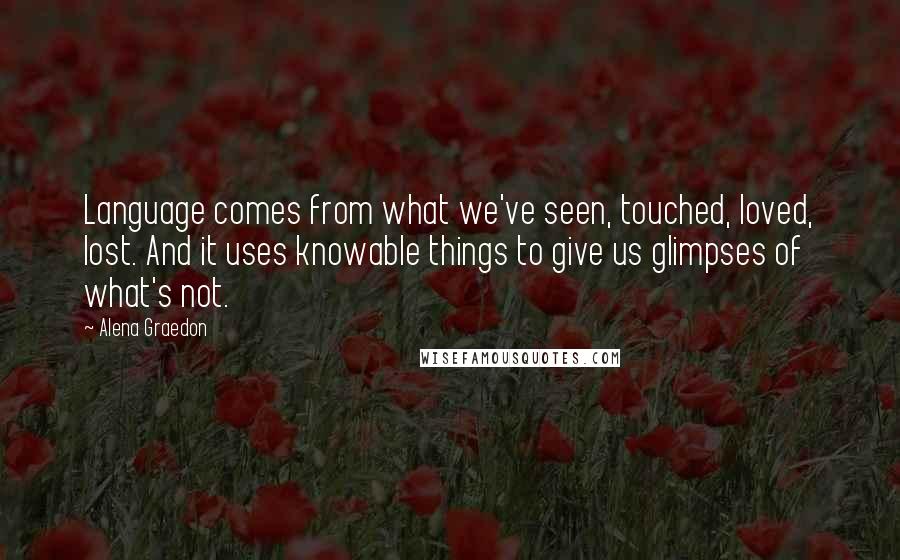 Alena Graedon Quotes: Language comes from what we've seen, touched, loved, lost. And it uses knowable things to give us glimpses of what's not.