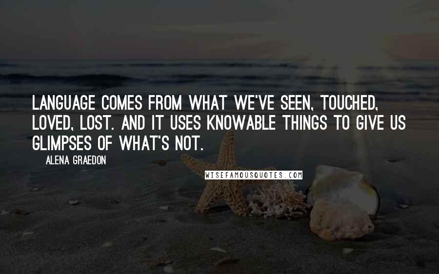 Alena Graedon Quotes: Language comes from what we've seen, touched, loved, lost. And it uses knowable things to give us glimpses of what's not.