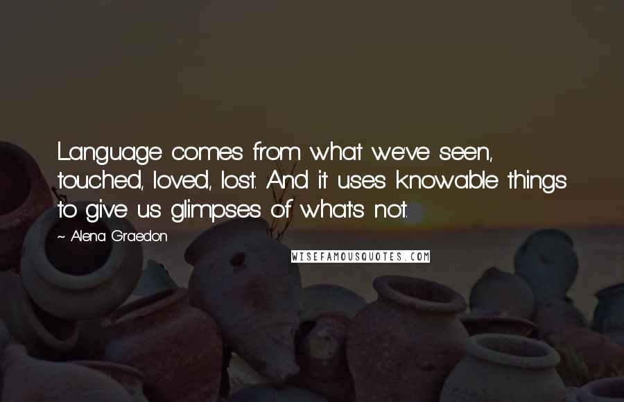 Alena Graedon Quotes: Language comes from what we've seen, touched, loved, lost. And it uses knowable things to give us glimpses of what's not.