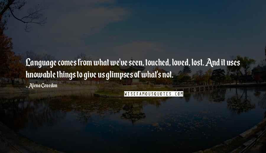 Alena Graedon Quotes: Language comes from what we've seen, touched, loved, lost. And it uses knowable things to give us glimpses of what's not.